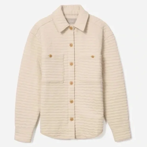 Everlane The Organic Cotton Quilted Shirt Jacket Cream Parchment M - Picture 3 of 13
